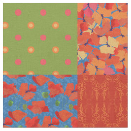 Poppy Fields Patronen Faux Patchwork Fabric Stof