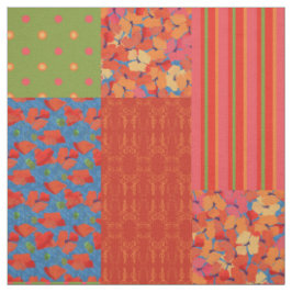 Poppy Fields Patronen Faux Patchwork Fabric Stof
