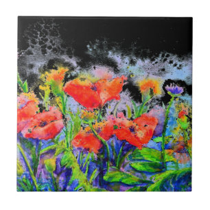 Poppy Fields - waterverf floral Tegeltje