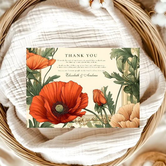  Poppy Floral Art Nouveau bruiloft Bedankkaart