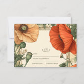  Poppy Floral Art Nouveau bruiloft RSVP Kaartje (Voorkant)