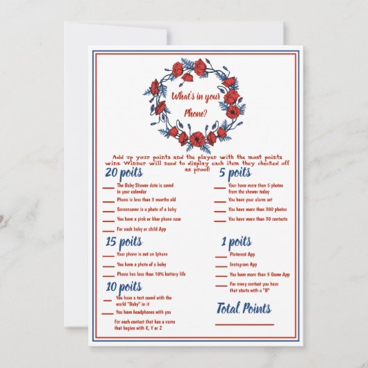 Poppy Floral Baby shower 2x Games Kaart (Voorkant)