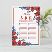 Poppy Floral Baby shower Baby ABC Game Kaart (Staand voorkant)