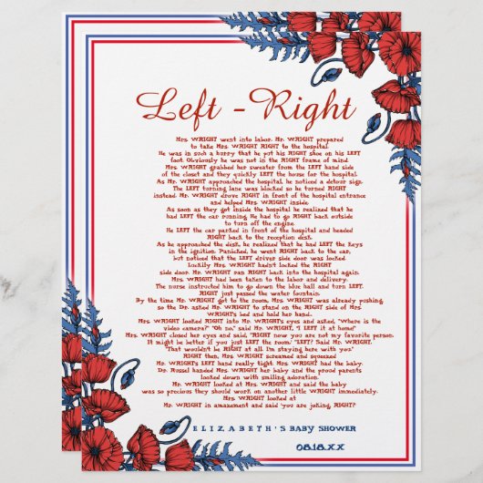 Poppy Floral Baby shower links - rechts (Voorkant / Achterkant)