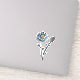 Poppy Floral Blue Sticker