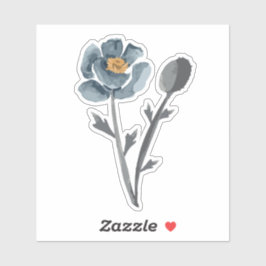 Poppy Floral Blue Sticker