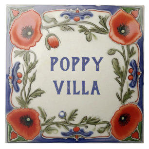Poppy Floral Custom House Naam Bord Teken Plaque Tegeltje