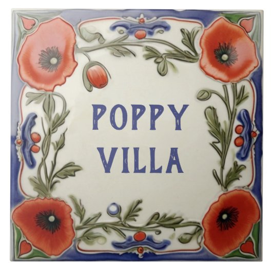 Poppy Floral Custom House Naam Bord Teken Plaque Tegeltje (Voorkant)