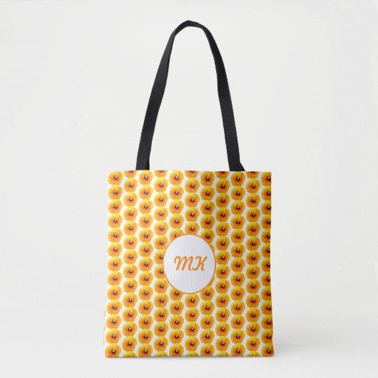 Poppy Floral Gouden Gouden Gele Monogrammen Gift Tote Bag (Voorkant)