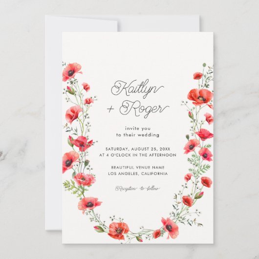 Poppy Floral Lijst Lente Bloem Botanische Bruiloft Kaart (Voorkant)