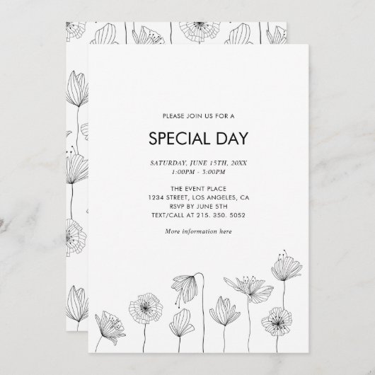 Poppy Floral Party Invitation for All Occasions Kaart (Voorkant / Achterkant)