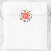 Poppy Floral Pattern Coral Script Monogram Ronde Sticker (Tas)