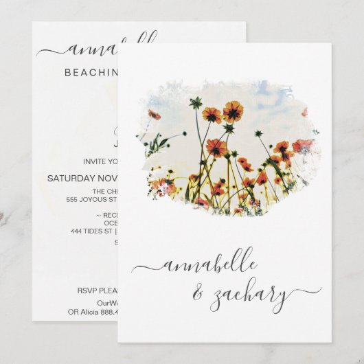 ** POPPY Floral RSVP - QR code AR9 Huwelijk Kaart (Voorkant / Achterkant)