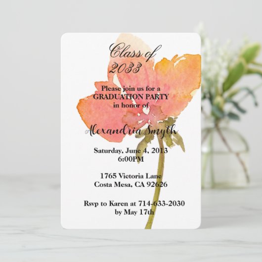 Poppy Flower Afstuderen uw foto Kaart (Staand voorkant)