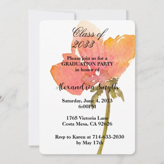 Poppy Flower Afstuderen uw foto Kaart (Voorkant)