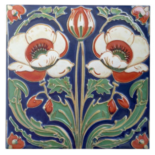 Poppy Flower Art Deco Nouveau Europese volkskunst Tegeltje