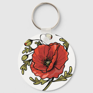 Poppy Flower Art Nouveau Sleutelhanger