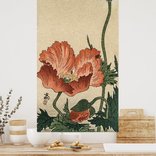 Poppy Flower beroemd gemaakt door Ohara Koson Poster (Keuken)