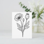 Poppy Flower Botanical Bloom Line Art Briefkaart (Staand voorkant)