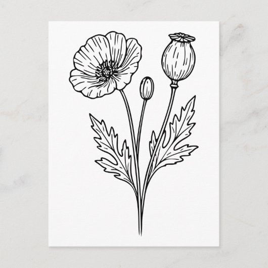 Poppy Flower Botanical Bloom Line Art Briefkaart (Voorkant)