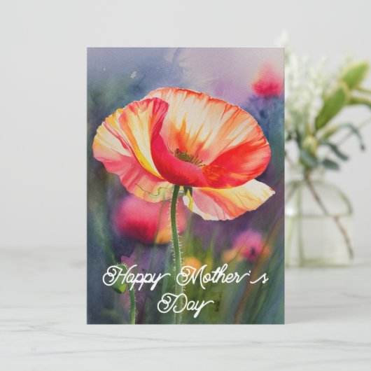 Poppy Flower Botanical Painting Moederdag Kaart (Staand voorkant)