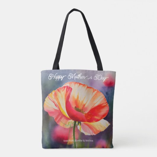 Poppy Flower Botanical Painting Moederdag Tote Bag (Achterkant)