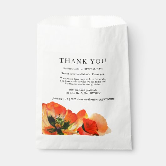 Poppy Flower Elegant Eenvoudige Bruiloft Dank u Bedankzakje (Voorkant)