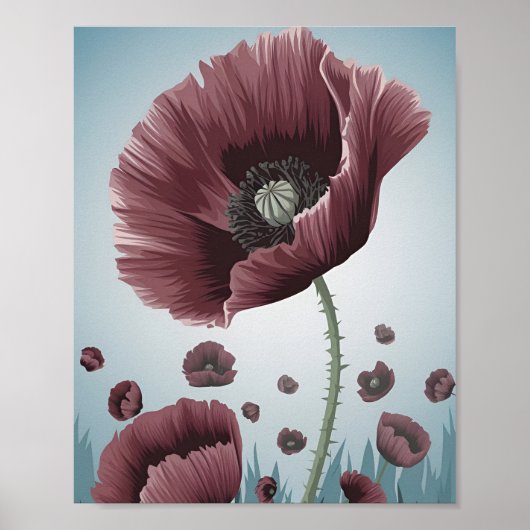 Poppy Flower Field Poster – Minimalistische Platte (Voorkant)