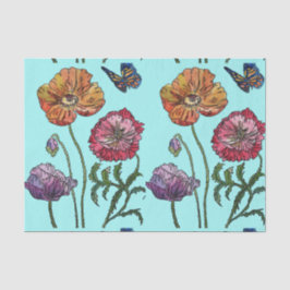 Poppy Flower Floral Aqua Pattern Waterverf Tissuepapier