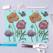  Poppy Flower Floral Aqua Pattern Waterverf Tissuepapier (Craft)
