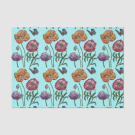  Poppy Flower Floral Aqua Pattern Waterverf Tissuepapier