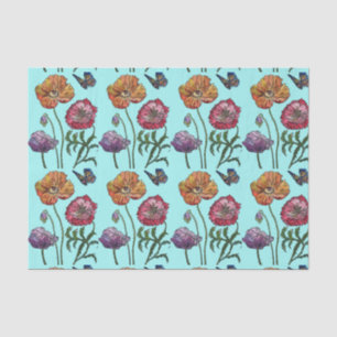  Poppy Flower Floral Aqua Pattern Waterverf Tissuepapier