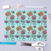  Poppy Flower Floral Aqua Pattern Waterverf Tissuepapier (Craft)