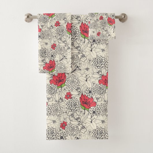 Poppy flower Garden Pattern Bad Handdoek (Insitu)
