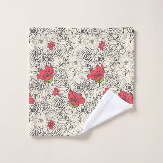Poppy flower Garden Pattern Bad Handdoek (Wasdoekje)