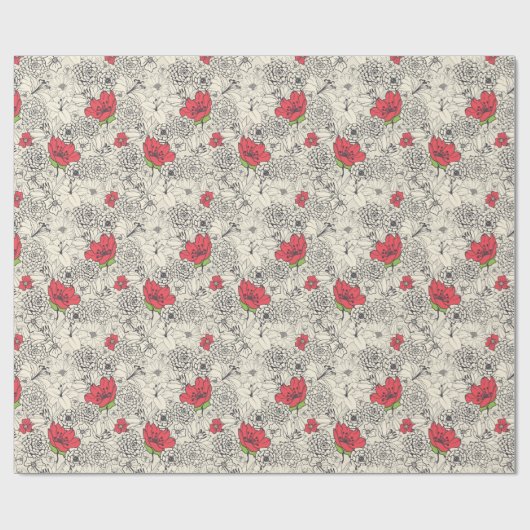 Poppy flower Garden Pattern Cadeaupapier (Vlak)