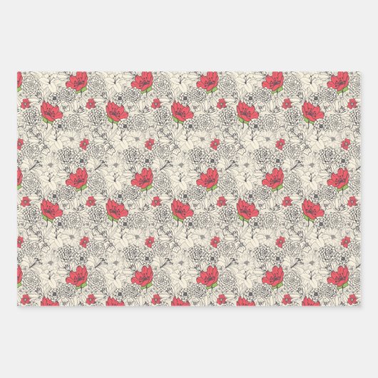 Poppy flower Garden Pattern Inpakpapier Vel (Voorkant 2)