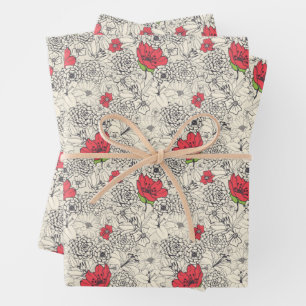 Poppy flower Garden Pattern Inpakpapier Vel