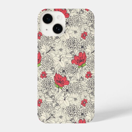 Poppy flower Garden Pattern iPhone Hoesje (Achterkant)