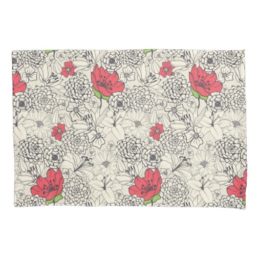 Poppy flower Garden Pattern Kussensloop (Voorkant)