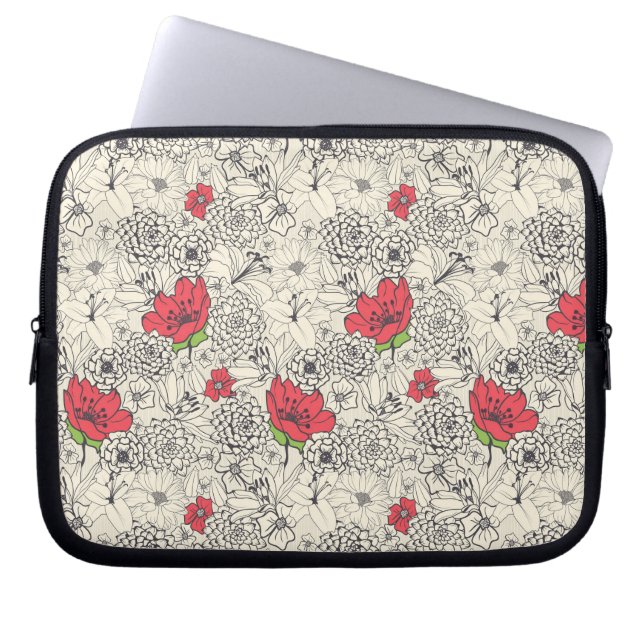 Poppy flower Garden Pattern Laptop Sleeve (Voorkant)
