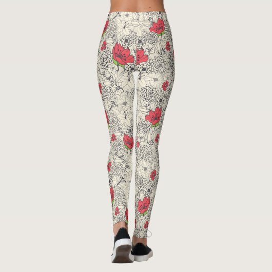 Poppy flower Garden Pattern Leggings (Achterkant)