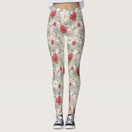 Poppy flower Garden Pattern Leggings (Voorkant)