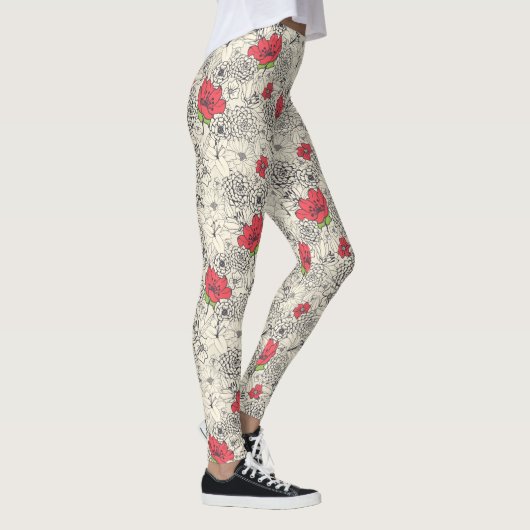 Poppy flower Garden Pattern Leggings (Rechts)