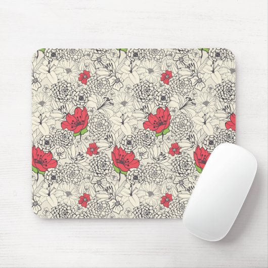 Poppy flower Garden Pattern Muismat (Met muis)