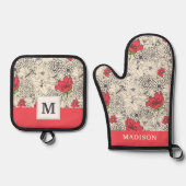 Poppy flower Garden Pattern Ovenwant & Pannenlap Set (Voorkant)