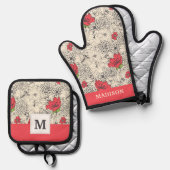 Poppy flower Garden Pattern Ovenwant & Pannenlap Set (Voorkant / Achterkant)