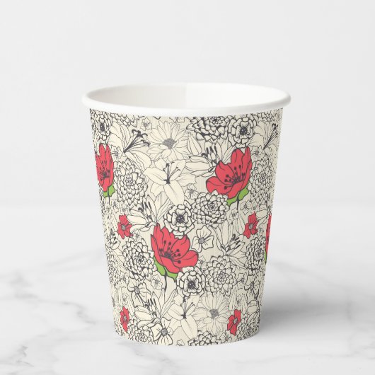 Poppy flower Garden Pattern Papieren Bekers (Links)