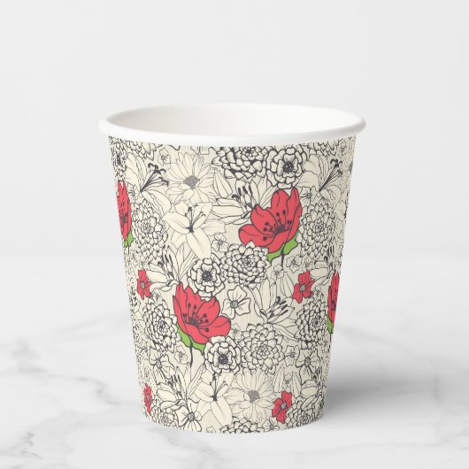 Poppy flower Garden Pattern Papieren Bekers (Voorkant)