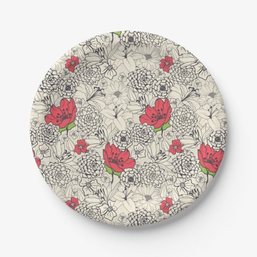 Poppy flower Garden Pattern Papieren Bordje (Voorkant)